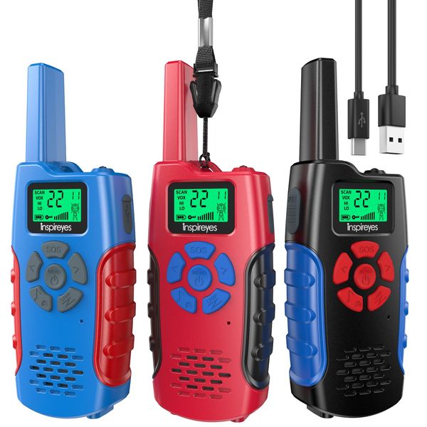 Walkie Talkies for Kids Rechargeable, 48 Hours Working Time 2 Way Radio Long Range, Outdoor Camping Games Toy Birthday Xmas Gift for Boys Age 8-12 3-5, 3 Pack