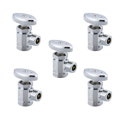 (5-Pack) Cyrret Angle Stop Shut off Valve Multi-Turn 1/2-Inch FIP Inlet X 3/8-Inch Compression Outlet, No Lead Brass Chromed, CUPC NSF AB1953 Approved
