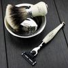 Men's Shaving Set in Ivory Colour with 3 Edge Razor,Sliver Tip Badger Hair Brush, Stand and Stainless Steel Bowl Newly Designed Kit for Him