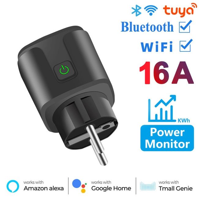 1 White EU Smart Plug WiFi Outlet EU Plug Power Outlet 16A20A AC100-240V  Power Metering Function Voice Phone Remote Control Switch Smart Home Living  On-the-go Works with Alexa GoogleHome