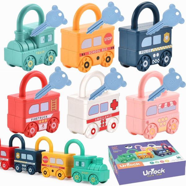 TOGETDREAM Lock and Key Toy Montessori Toys Car, Sensory Activity Board Learning Educational Toy for Toddler, Matching Counting Game Fine Motor Skills Toys, Padlock Car Games for Kids Boys Girls Gift