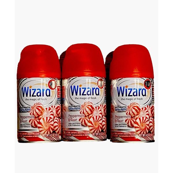 3 PACK Wizard Automatic Spray Refills PEPPERMINT TWIST  Fits Glade/Airwick Units