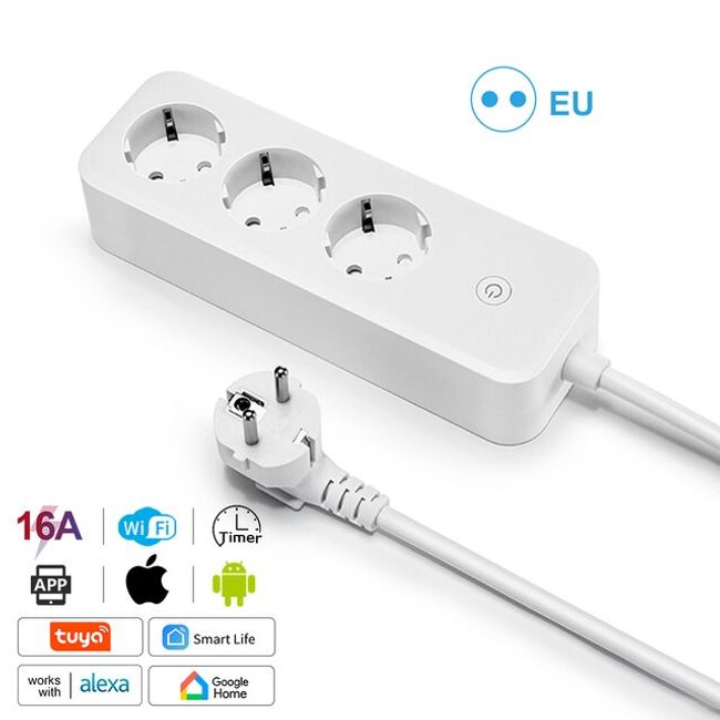 Smart Power Strip Wifi 4 EU Outlets Plug 4 USB Charging Port Timing App  Voice Control Work with Alexa Google Home Assistant