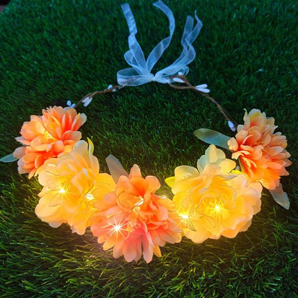 Fashband Light Up Flower Crown Headbands LED Hair Wreath Bridal Headpiece Floral Garland Headband Festival Headdress for Women