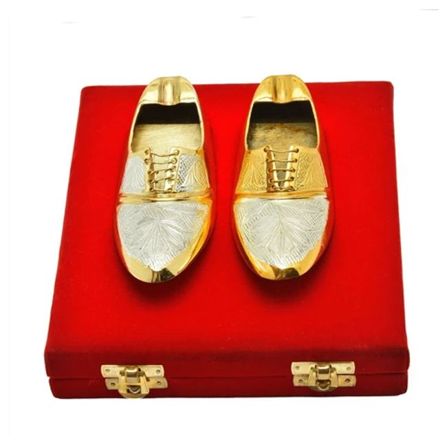 Silver & Gold Plated Shoe Shaped Ash Tray 2 Pcs. 6" IND