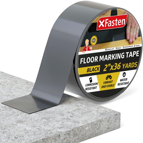 XFasten Vinyl Floor Tape Black, 2 Inch x 36 Yards, Gym Floor Tape for Court Marking, Dancefloor, Gymnasium, Classroom, Safety Marking, Indoor and Outdoor Surfaces - Strong Adhesion, Residue-Free