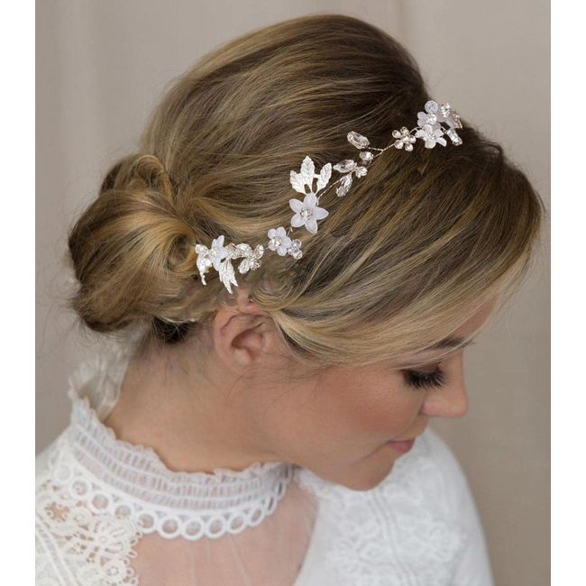 Unicra Haarschmuck für Braut, Hochzeit, Haarschmuck, Blumenmuster, Silber, Kristall, Kopfschmuck für Frauen