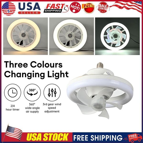 Ceiling Fans LED Light Timer 3 Speed Smart E27 Lamp Head Fan With Remote Control