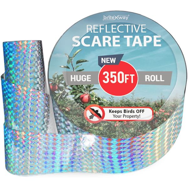 Premium Quality Bird Deterrent Reflective Scare Tape Ribbon 350 ft Long – Pest Control Dual-sided Repellent For Pigeons, Grackles, Woodpeckers, Geese, Herons, Blackbirds & More – Sturdy & Ultra Strong