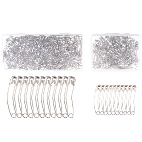 300 Pcs Safety Pins Curved Security Pins Quilting Pins Curved Basting Pins Rust Resistant Steel Pins Kit, Sliver Safety Pins Sewing Pins for Arts & crafts/Securing Clothes, 28mm and 38mm