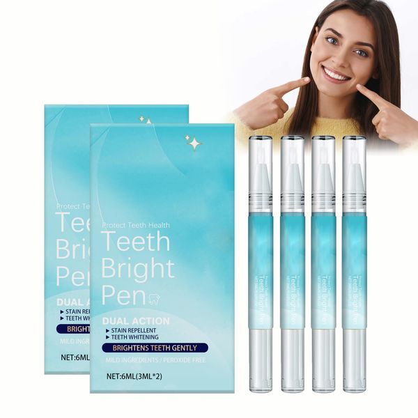 Teeth Whitening Pen 4pcs Teeth Whitening Gel Pen Instant Teeth Whitening Paint Pens, Color Correcting for Tooth Stain Removal, Travel-Friendly and Easy to Use