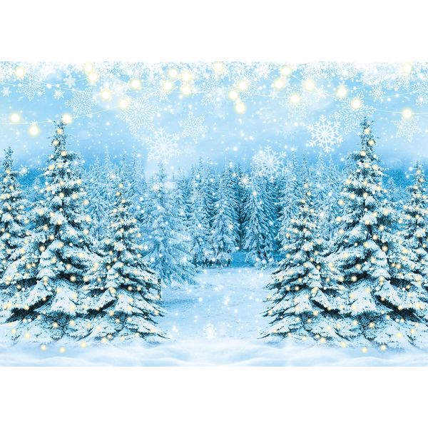 Winter Forest Photography Backdrop 8x6FT Glitter Snowy Pine Tree Scene Background Winter Wonderland Snowflake Banner for Christmas Xmas Holiday Happy New Year Party Decoration Supplies (94X70 inch)