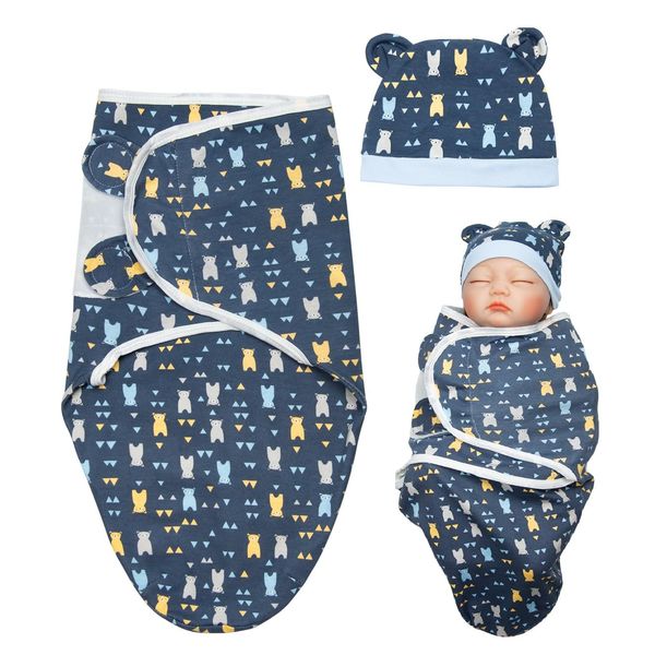 Reborn Baby Doll Clothes Swaddle Blanket Cute Bear Design Bath Blanket for 17-22 Inch Reborn Dolls Fake Baby Clothes Accessories 2-Pieces Pack