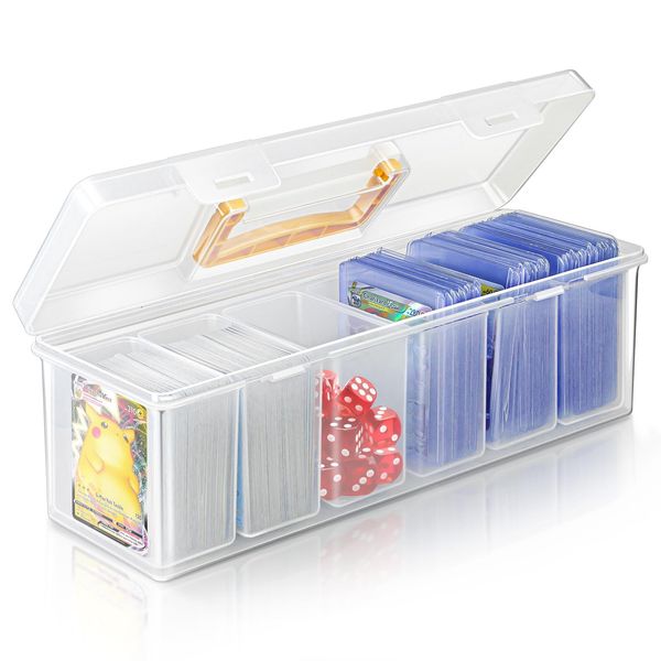 Trading Card Storage Box with Divider Cases for 200 Top Loaders, 15 Inches Long Card Storage Portable Sports Cards Storage Case, Baseball Card Storage-6+1 Set