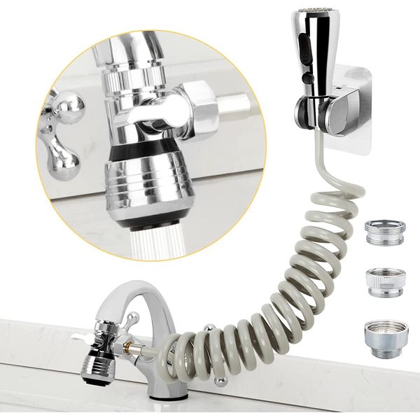 CECEFIN Kitchen Sink Sprayer, Faucet Spray Head Replacement with 79” Recoil Hose and Holder, Pressurized Water Saving Faucet Aerator & Diverter Valve, Faucet Sprayer Attachment Set