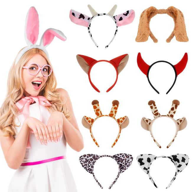 FRCOLOR Animal Ears Headbands, 9Pcs Animal Jungle Headbands Zoo Cartoon Plush Animal Headbands Halloween Party Favor for Adults