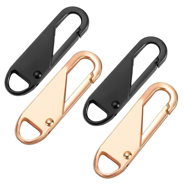 4 Pcs Zippers Pulls Replacement, 37 * 10mm Zipper Grippers, Universal Movable Pull Piece, Spring Zipper Head for Repairing Purse Luggage Clothing DIY Crafting (Black & Gold)