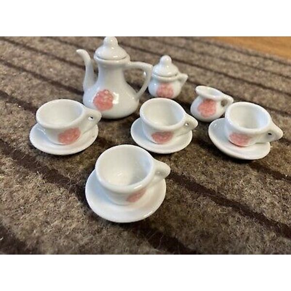 Vtg Mini Tea Set Pink White Floral Miniature Vintage Lot Toy Display