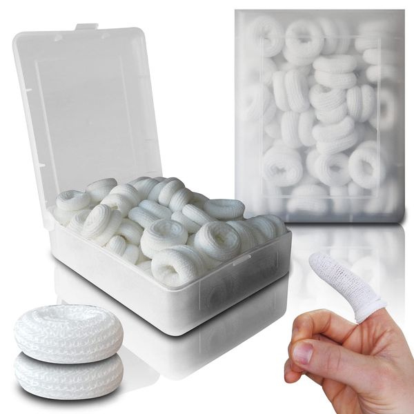 50pc RE-GEN First Aid White Tubular Finger Cot Bob Buddies Bandage Dressings + Storage Case