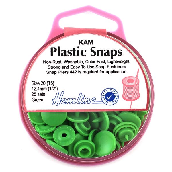 KAM Plastic Snaps: 25 x 12.4mm Sets: Green