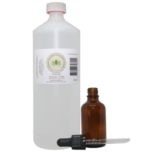 Food Grade Hydrogen Peroxide - 12% (11.99%) - 1000ml | Pure Unstabilized H2O2 (H-O-O-H) With 30ml Bottle & Pipette