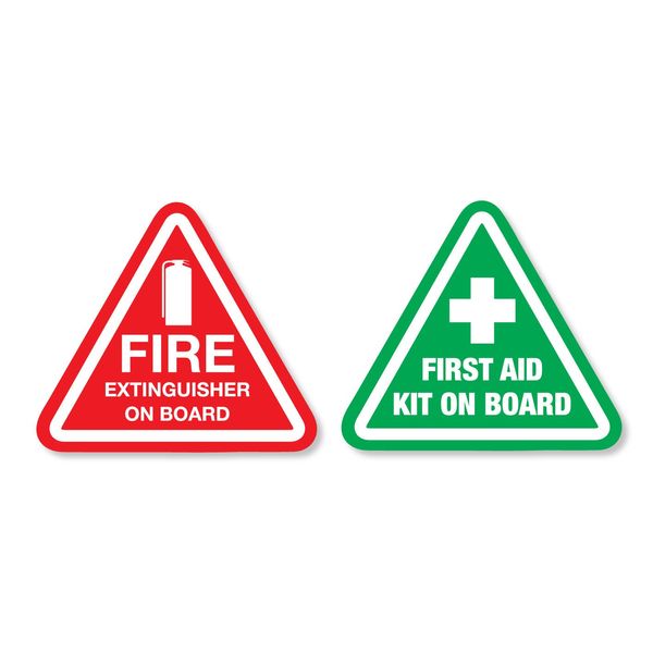 Pack of 2 First Aid Kit and Extinguisher On Board Self Adhesive Car Van Stickers Emergency Safety and Business