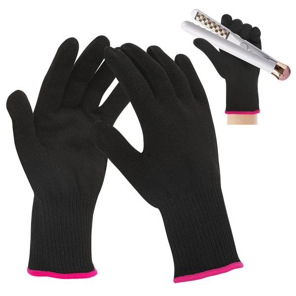 Dimeho 1 Pair Heat Resistant Gloves for Hair Styling, Professional Heat Proof Glove Mitts Reusable Hair Dye Heat Blocking Glove for Hair Straightener Flat and Curling Iron Wand Gloves(Rose Red)