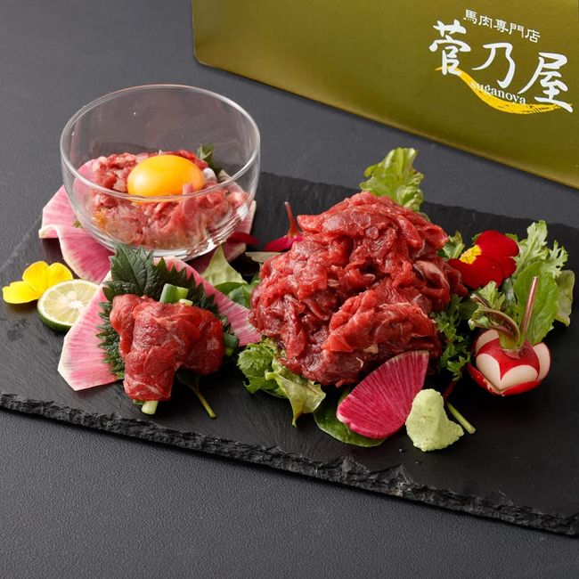 Suganoya Kumamoto Fresh Horse Sashimi, Red Meat, Trial Set, 7.4 oz (210 g), Red Meat Cutout, 2.8 oz (80 g) x 2p, 1.8 oz (50 g) Lean Yukke Sauce x 1p, 1.7 fl oz (50 ml), 1 Bottle Sauce (S)