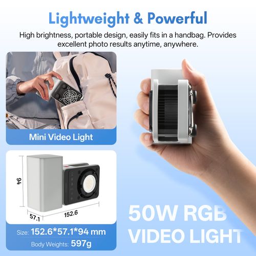 ZHIYUN CINEPEER CX50, 50W RGB Video Light, Full Color 2700K-6500K Portable Camera Light, TLCI/CRI96+, APP Control with Grip Battery, 18 Creative Effects for Video Recording/Portrait Shooting