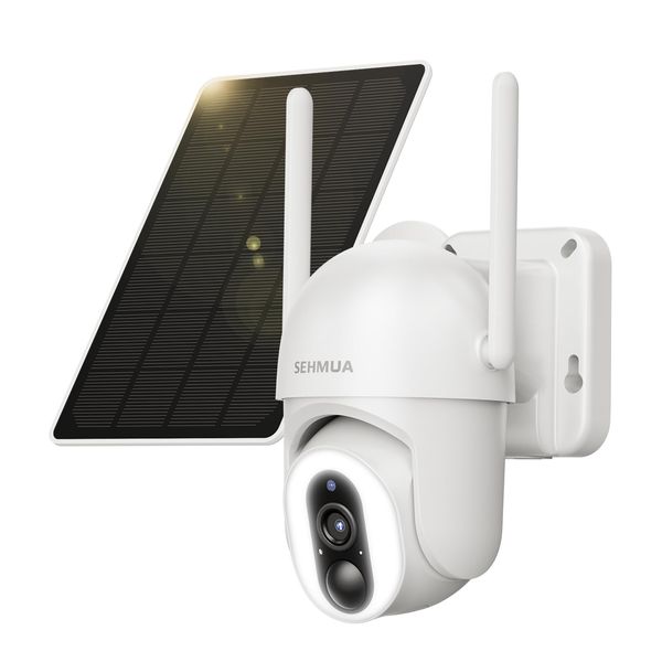 SEHMUA Solar Security Cameras Wireless Outdoor with 500-Lumen Super-Bright LEDs Spotlights, 2K 360° View Outdoor Camera Wireless, Color Night Vision, PIR Motion Detection,2-Way Audio