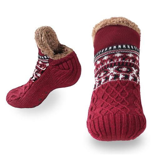 Back Boa Room Socks, Short Length, Socks, Warm, Slippers, Warm, Room Shoes, Cold Protection, Men's, Women's, Fluffy, Autumn/Winter, Pattern C-Red