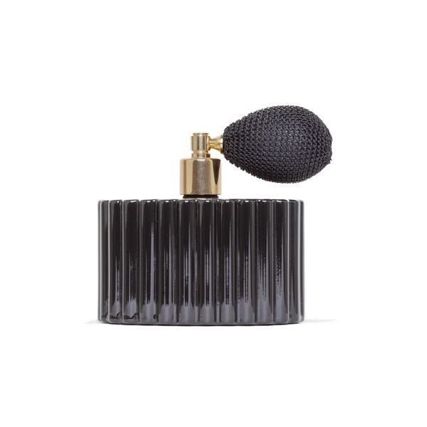 The Essential Atomizer Co. Fluted Black Gloss 100ml atomizer with bulb. Refillable, Supplied with Funnel