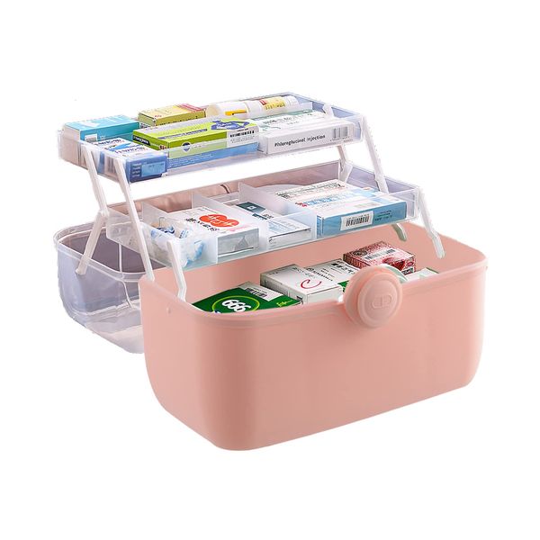 Uotyle Medicine Storage Box 3-Layers Medicine Box With Protable Handle Household Medicine Container For Medicine Storage(Pink)