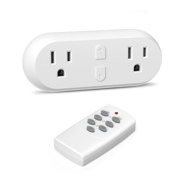 HBN Wireless Remote Control Outlet with 2 Individual Switch Control, 15A/1875W
