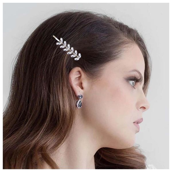 Allereya Crystal Wedding Hairpins Rhinestone Hair Pins Barrette Gold CZ Leaf Bling Bridal Headpieces Decorative Head Clip Headwear Bridal Hair Accessories for Women and Girls (Gold)