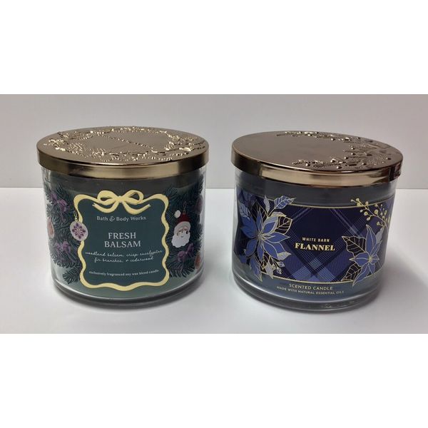 Bath & Body Works 3-Wick Candles (Fresh Balsam and White Barn Flannel)
