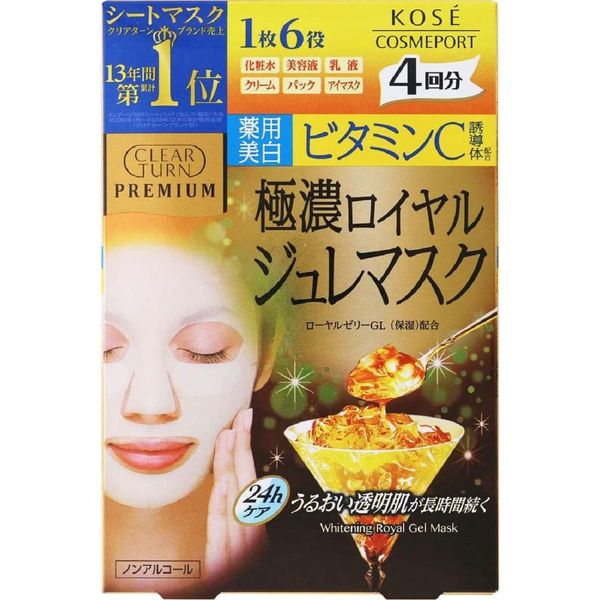 Clear Turn Premium Royal Jelly Mask (Vitamin C), 1.1 oz (33 g) x 4