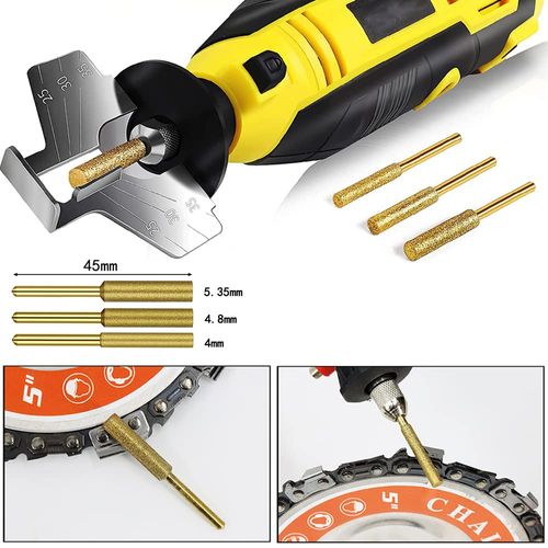 Kimlonton Diamond Grinding Wheel with Shaft Diamond Bar, Cylindrical 0.16 inch (3 mm) Shank (0.16 / 0.19 / 0.19 inch / 4.8 / 5.35 mm) Chainsaw Grinding Head Set of 12 Grinding Heads, Compatible with Mini Routers/Routers/Polishing Machines, Chain Saw Blade