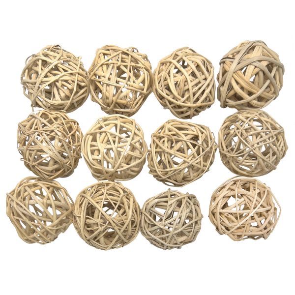 5056 Medium Natural Vine Balls Pk12 - Handwoven natural rattan vine balls, Easy to chew and break, Stuffable, Lightweight, Great for Sm to Med size pets Budgie Finch Lovebird Parrotlet Caique Conure