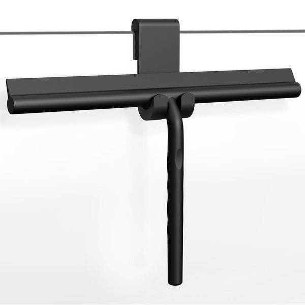 ecooe Silicone Shower Squeegee, 33 cm, Black, Squeegee Shower with Holder, No Drilling Shower Squeegee, Window Squeegee with Stainless Steel Core, Bathroom Wiper for Glass, Mirrors, Windows, Tiles