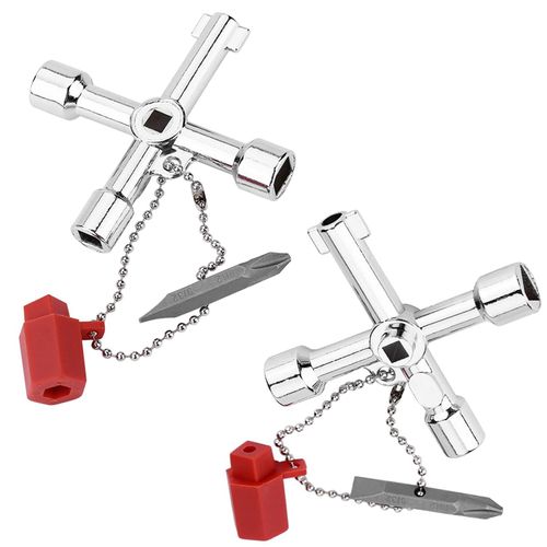 HCJspring 2 Pcs 4 Way Cross Key, Multifunction Universal Opening Cross Key for Gas Meter,Plumbers, Faucet, Electricians, Train Door, Electrical Cupboard Box Elevator water Meter Valve Opening