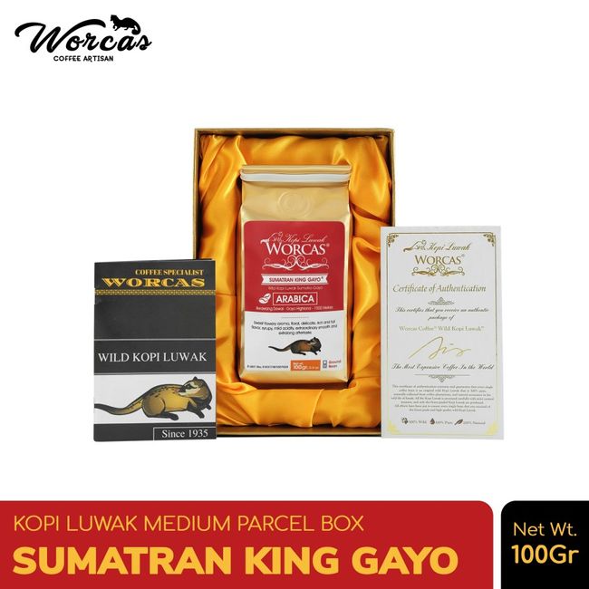 WORCAS King Gayo Wild Sumatran Luwak Coffee 100gr Medium Gift Box - KOPI BEAN