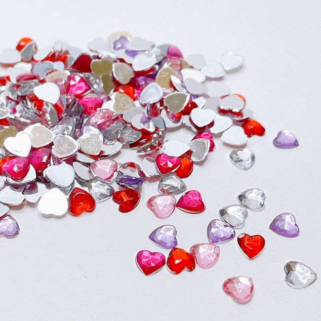 Heart Acrylic Rhinestones 8mm 300 Pcs/Clear/Light Pink/Rose Pink/Cherry Red/Light Purple/Blue/Light Blue/Black/Cherry Pink/Green/5 Colors Mix (Mix 5 Roses)