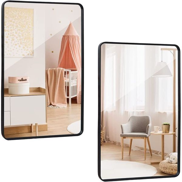 24" x 36" Rectangular Wall Mirror Metal Black Frame Bathroom Bedroom Decorative