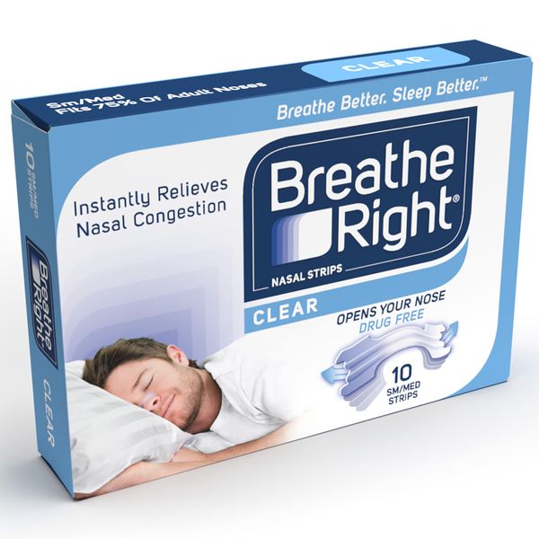 Breathe Right Nasal Strips Clear Small/Medium 10s | Instantly Relieves Nasal Congestion| Helps Reduce Snoring | Drug-free | 10 Count (Pack of 1)