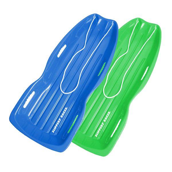 Slippery Racer Downhill Toboggan Snow Sled, Twin Pack - 1 - Blue / 1 - Green