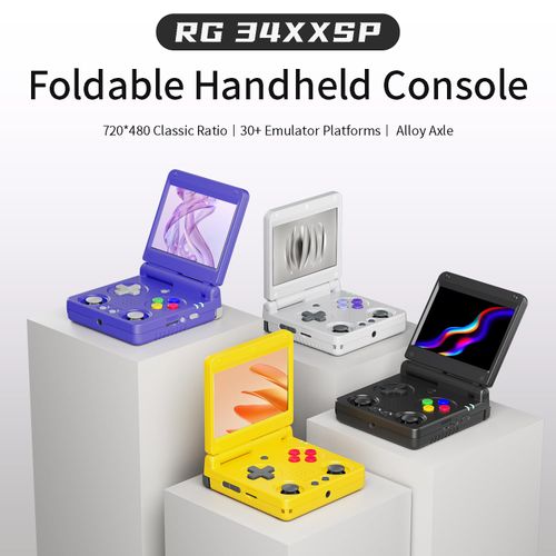 RG34XXSP Foldable Retro Handheld Game Console , 3.4 Inch IPS Screen Linux System Sunken Dual Joystick Built-in 64G TF Card 4353 Games Handheld Emulator Support 5G WiFi Bluetooth TV Output(Black)