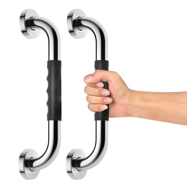 2 Pack 12 Inch Anti-Slip Shower Grab Bars w/Rubber Grip, iMomwee Chrome SUS304 Stainless Steel Bathroom Wall Mount Grab Bar Handle, Safety Balance Handrail, Handicap Elderly Senior Assist Bath Handle