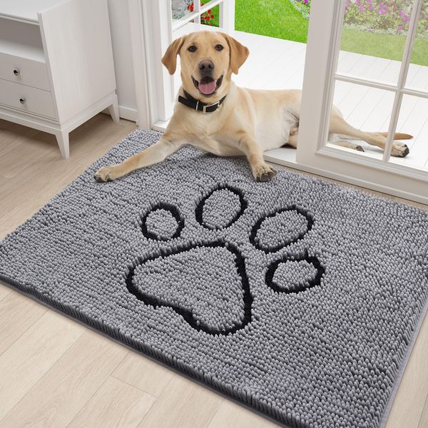 Homaxy Dog Door Mats Indoor, Super Absorbent Non Slip Doormats, Soft Chenille Floor Mat, Machine Washable Entrance Rug for Dogs Muddy Paws, Muddy Wet Shoes, Bathroom, Kitchen - 50 x 75 cm, Grey