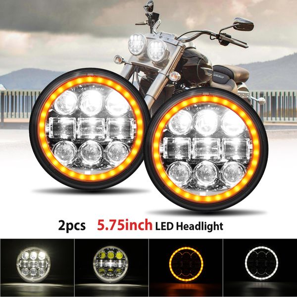 Pair DOT 5-3/4 5.75" Round LED Headlights Chrome Hi/Lo Beam For Rocket 3 04-18
